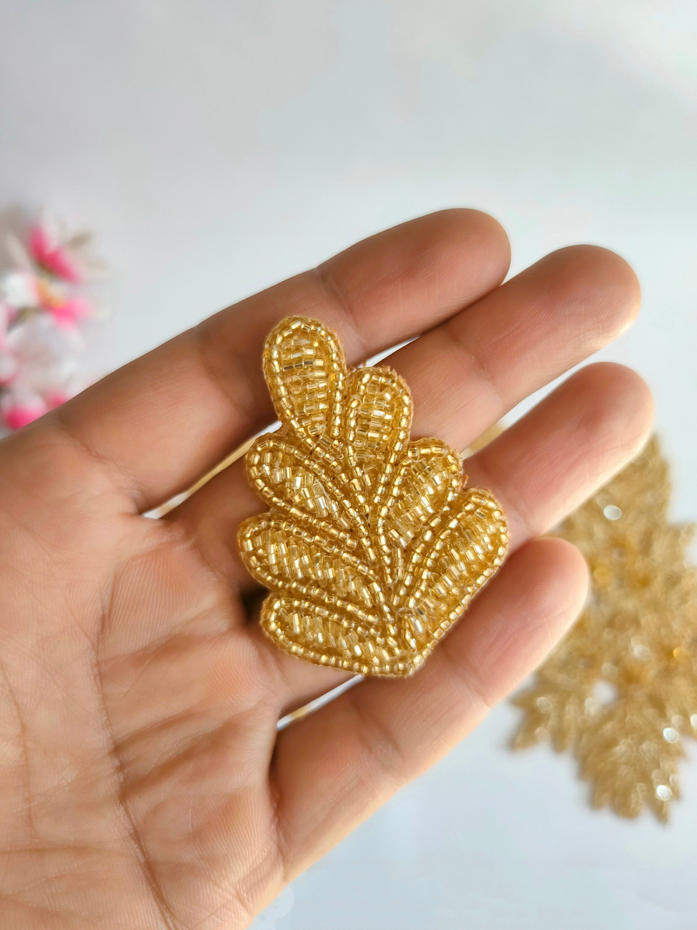 Gold Beaded Applique Patches: Baroque Embroidered Floral Sew-On Set