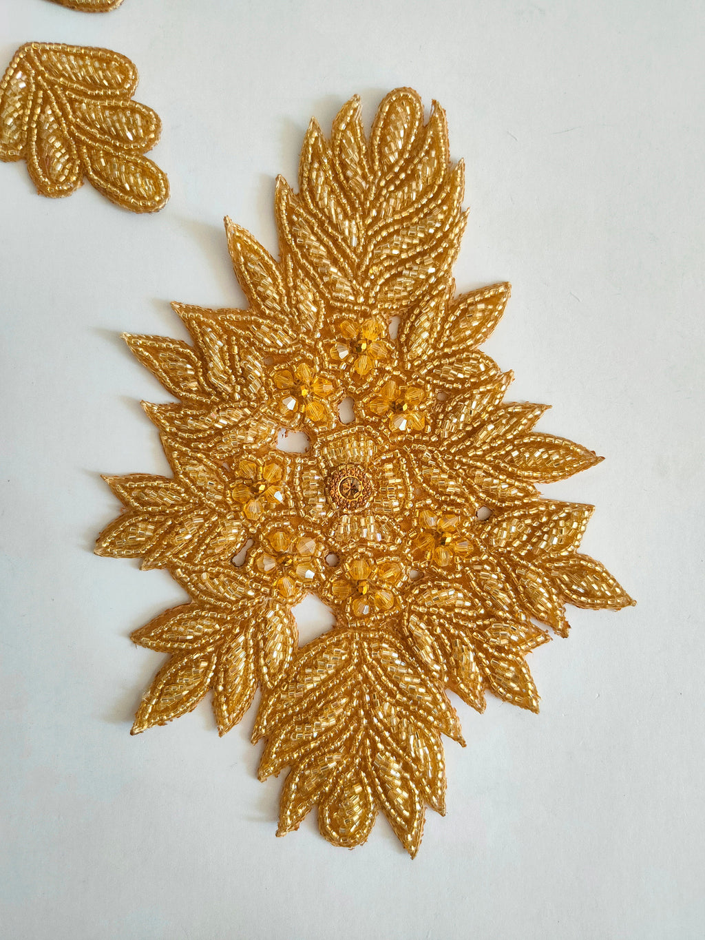 Gold Beaded Applique Patches: Baroque Embroidered Floral Sew-On Set