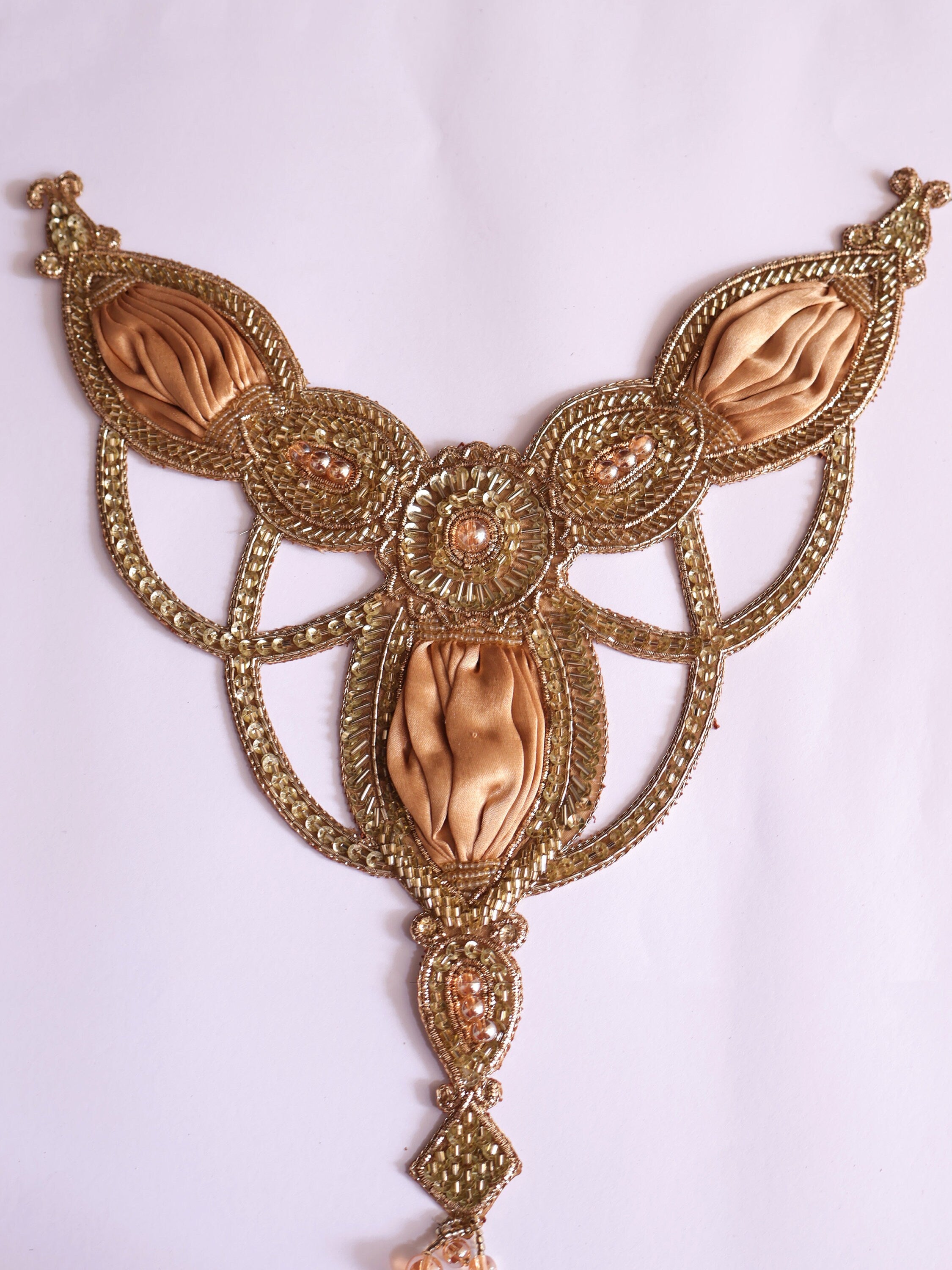 Embroidered Applique Patch: Handcrafted Indian Sequin Cutdana Neckline