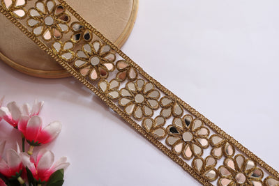 Antique Gold Floral Mirror Trim: Indian Sari Border Lace - 4.5cm