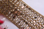 Mirror Sari Border Trim: Dark Gold Cutwork Lace, Indian Embellishments - 12cm Wide