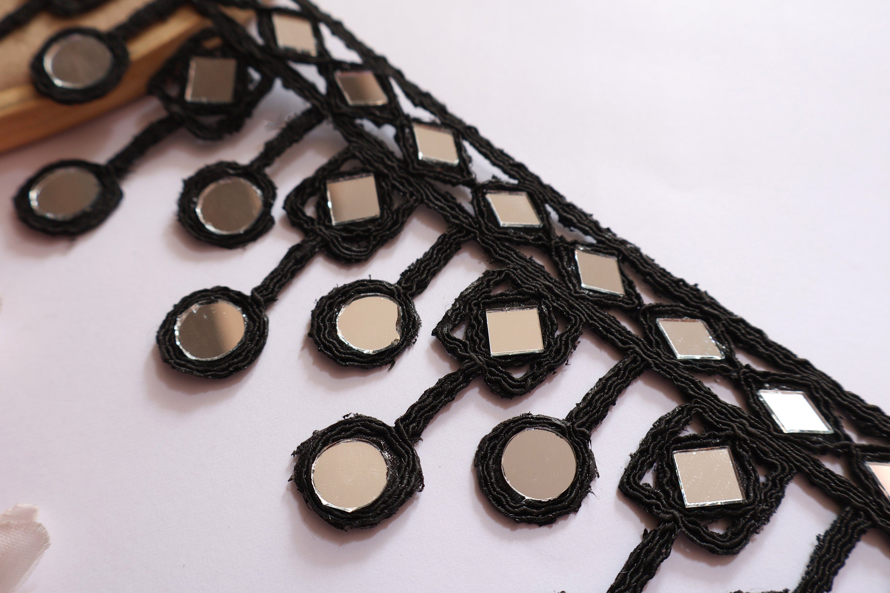 Black Mirror Trim: Indian Lace Border, Wedding Embellishments (7.5cm Wide)