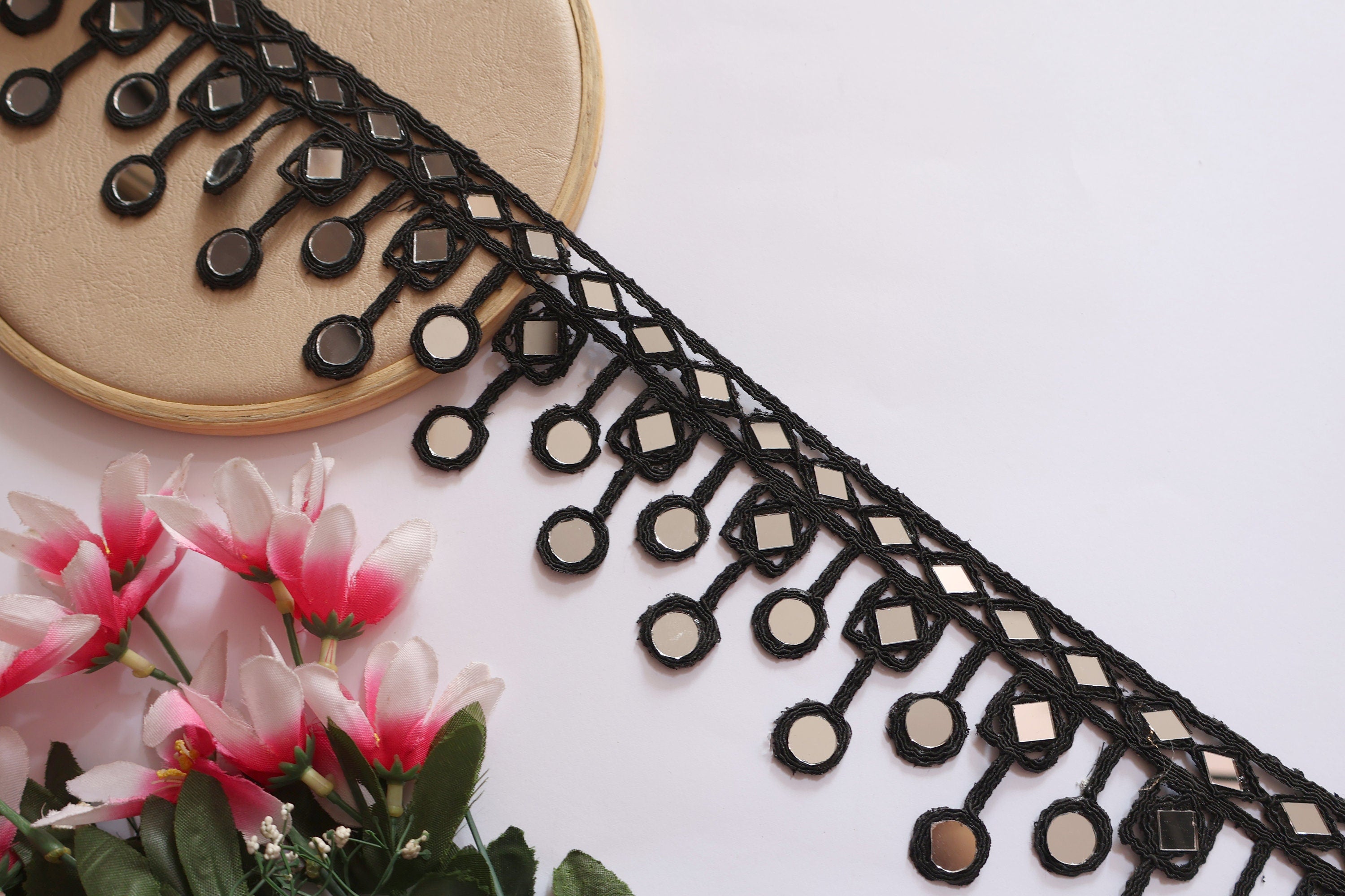 Black Mirror Trim: Indian Lace Border, Wedding Embellishments (7.5cm Wide)