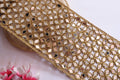 Mirrorwork Broad Lace Trim: Gold Cutwork Border, Indian Embellishment (14cm)