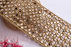 Mirrorwork Broad Lace Trim: Gold Cutwork Border, Indian Embellishment (14cm)