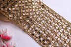 Mirrorwork Broad Lace Trim: Gold Cutwork Border, Indian Embellishment (14cm)