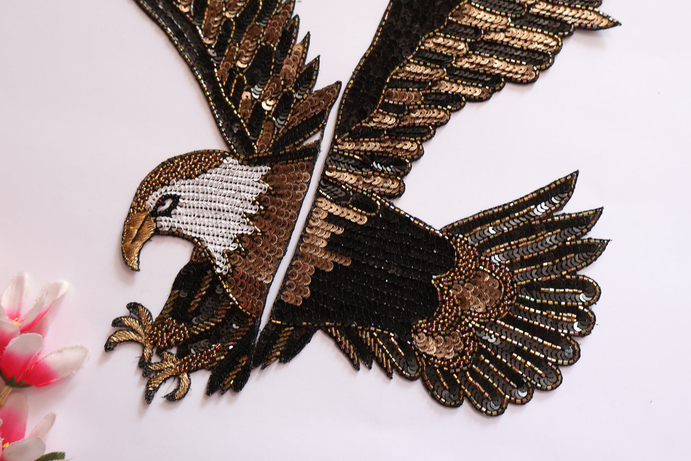 Flying Eagle Sequin Work Embroidered Indian Applique Patch