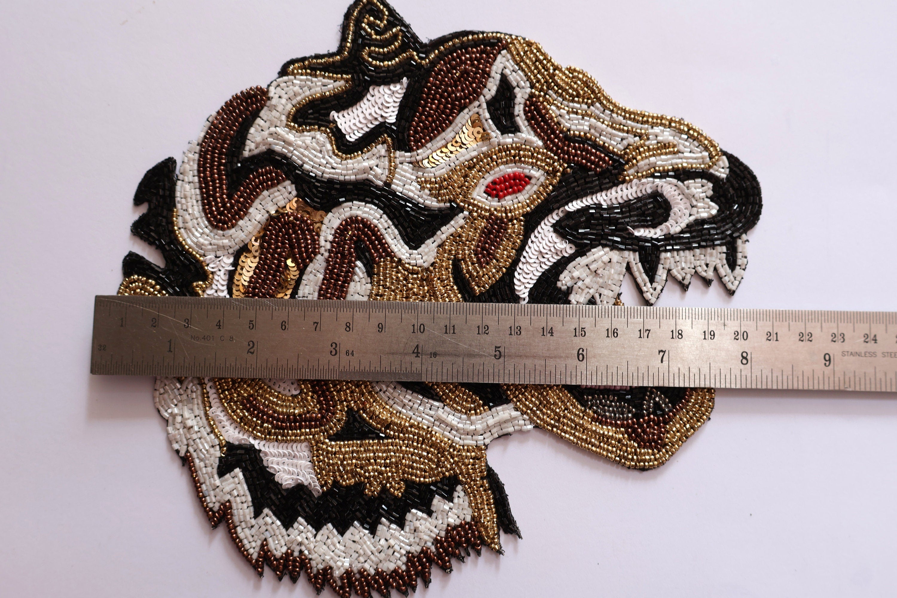 Tiger Applique Patch: Beaded Indian Embroidery, Sew-On Denim Art