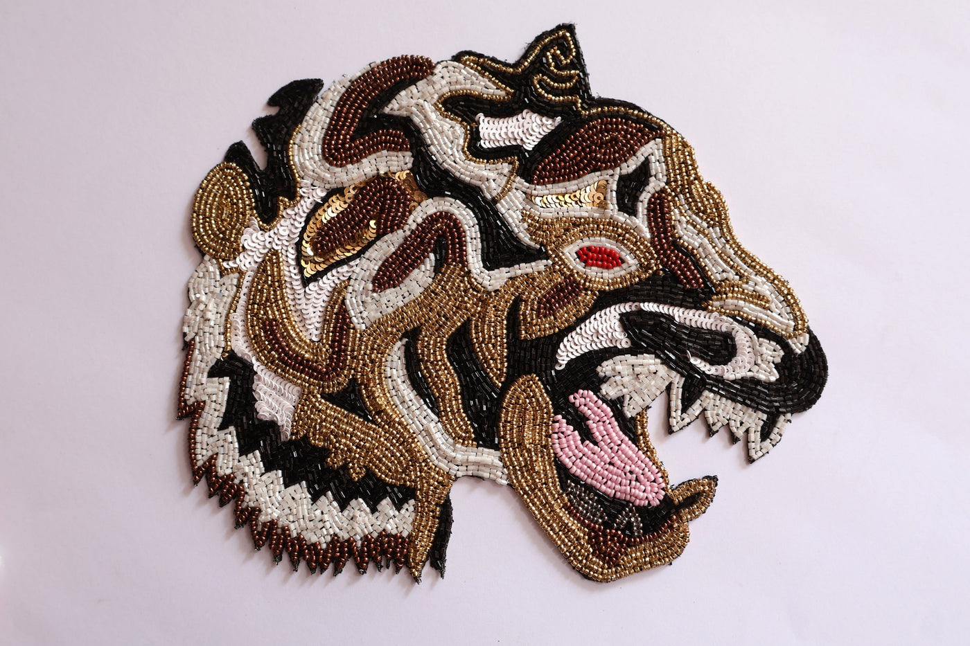 Tiger Applique Patch: Beaded Indian Embroidery, Sew-On Denim Art