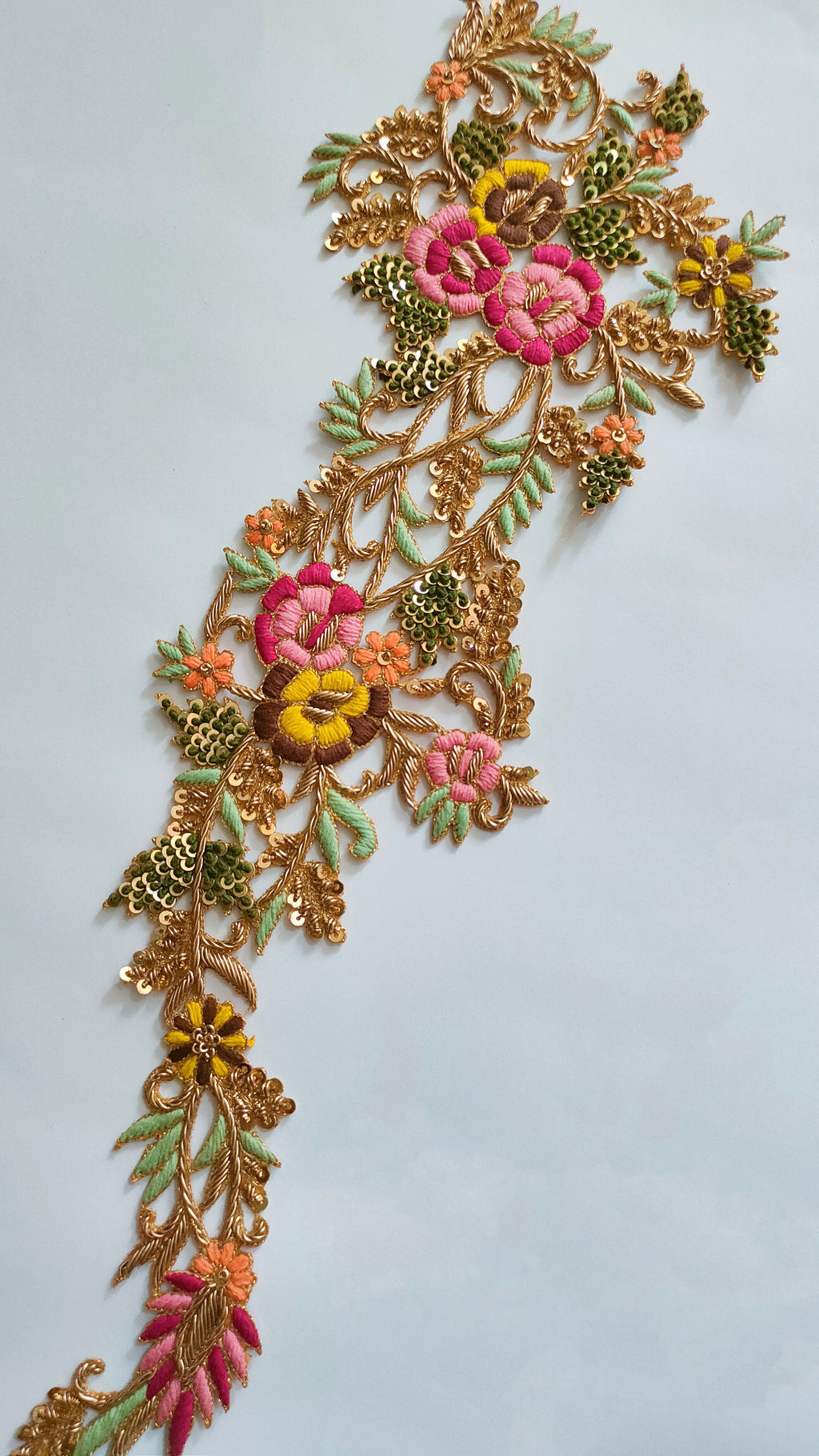 Floral Embroidered Applique Patch: Golden Zardozi Indian Artwork