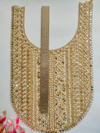 Pearl & Mirror Gold Applique: Indian Zari Embroidered Neckline Patch