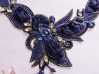 Handmade Navy Blue Beaded Applique: Crystal Embroidered Patch