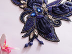 Handmade Navy Blue Beaded Applique: Crystal Embroidered Patch