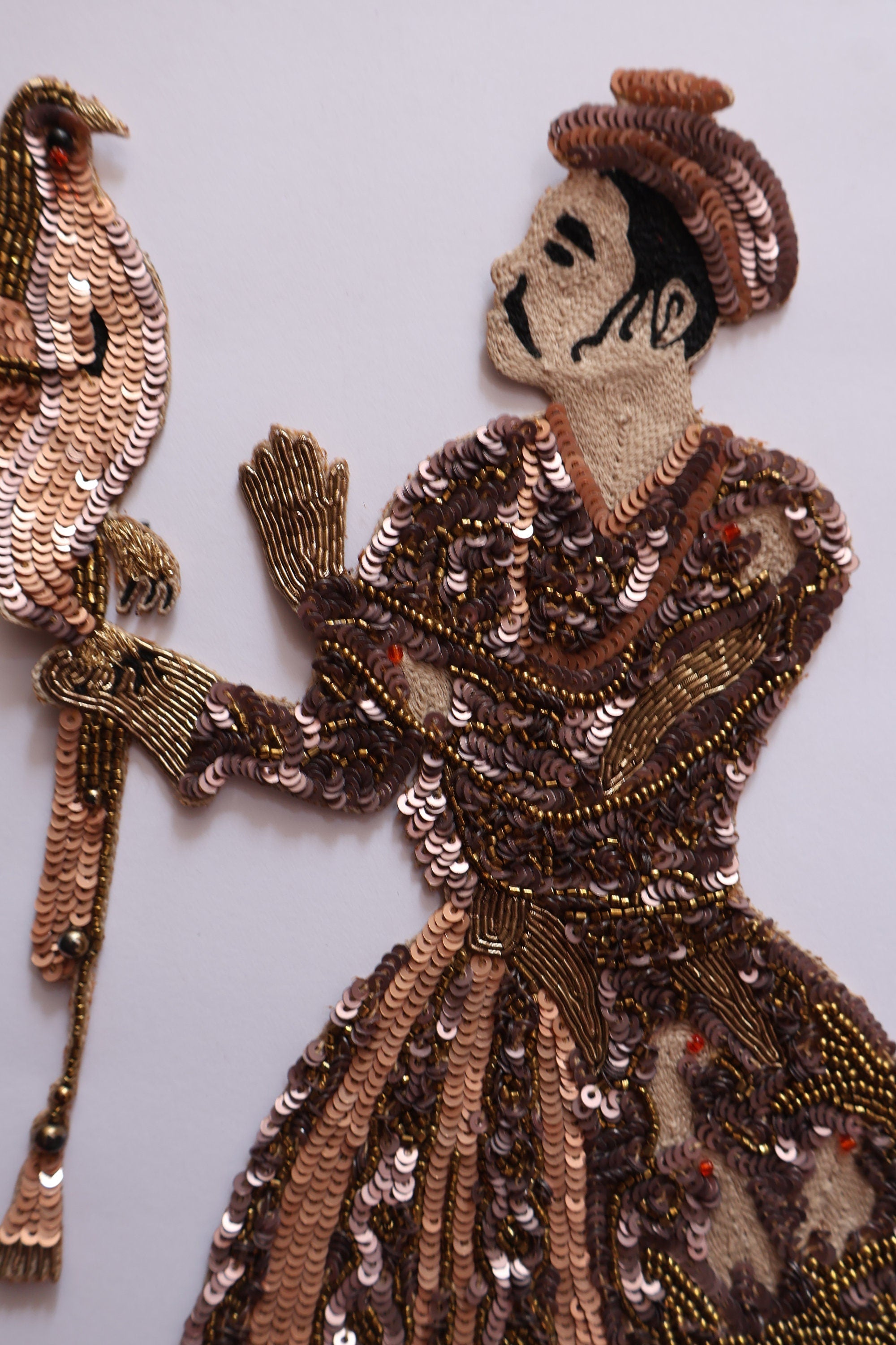 Sequin Zardozi Applique Patch: Handmade Indian Emperor & Eagle Artwork