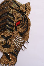 Beaded Tiger Applique Patch: Golden Black Embroidery, Sew On
