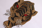 Beaded Tiger Applique Patch: Golden Black Embroidery, Sew On