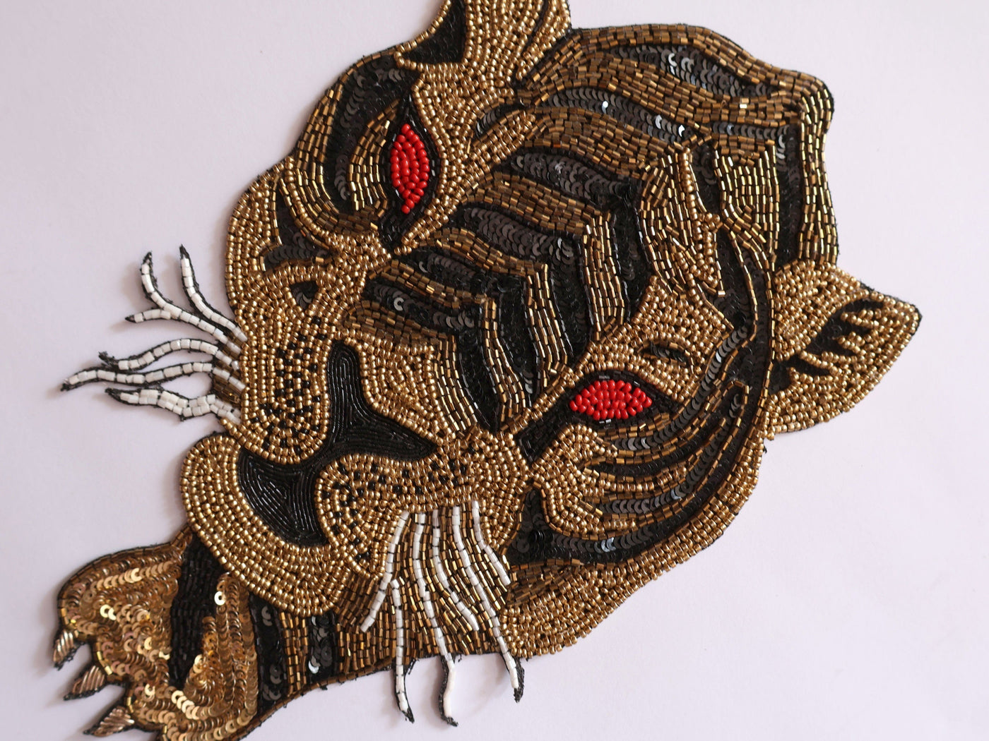 Golden Black Tiger Applique Sew on Patch, Indian Beaded Embroidery Patch Artwork - 1Pc