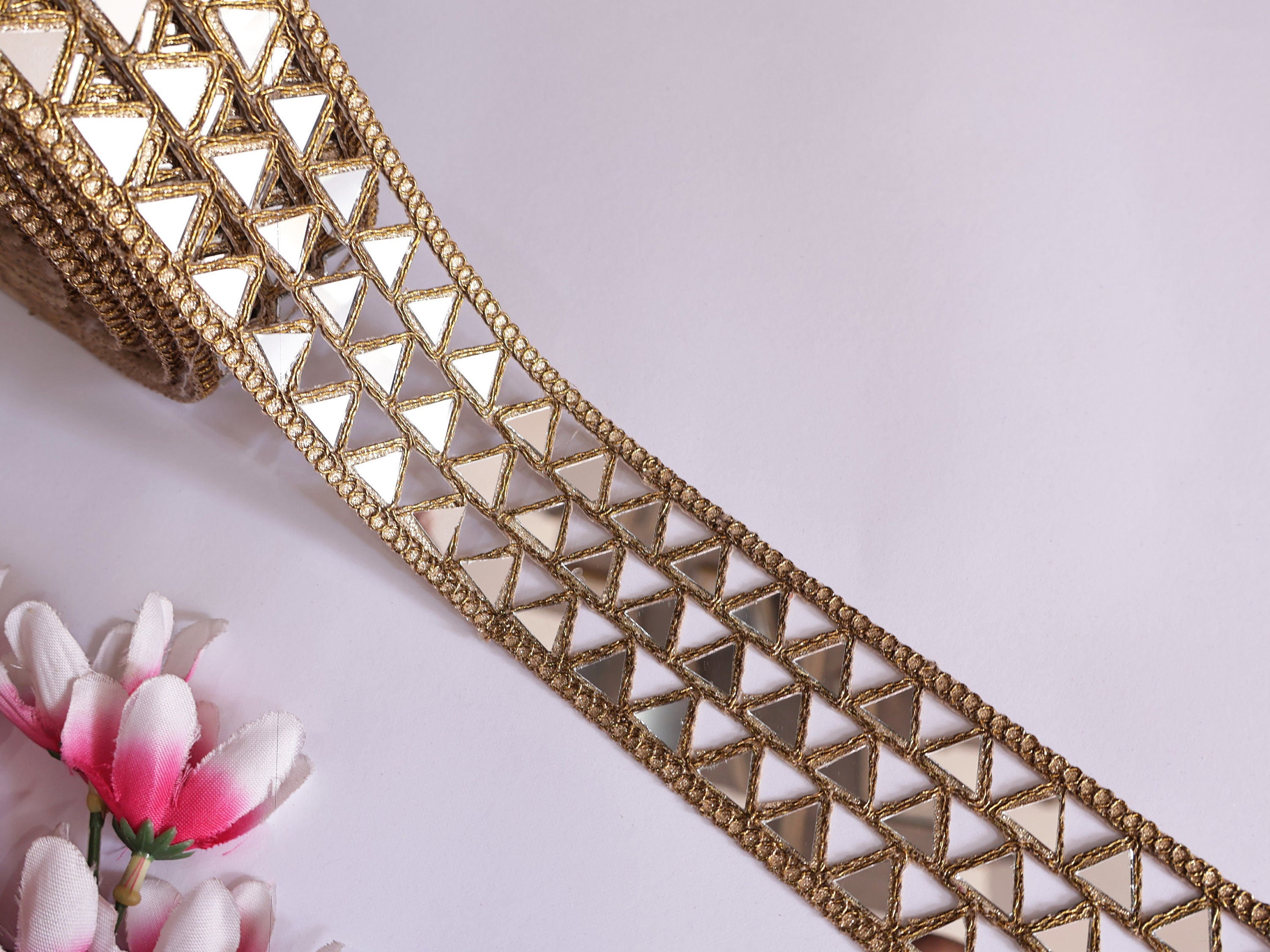 Gold Mirror Sari Trim: Indian Cutwork Lace Border - 4.5cm