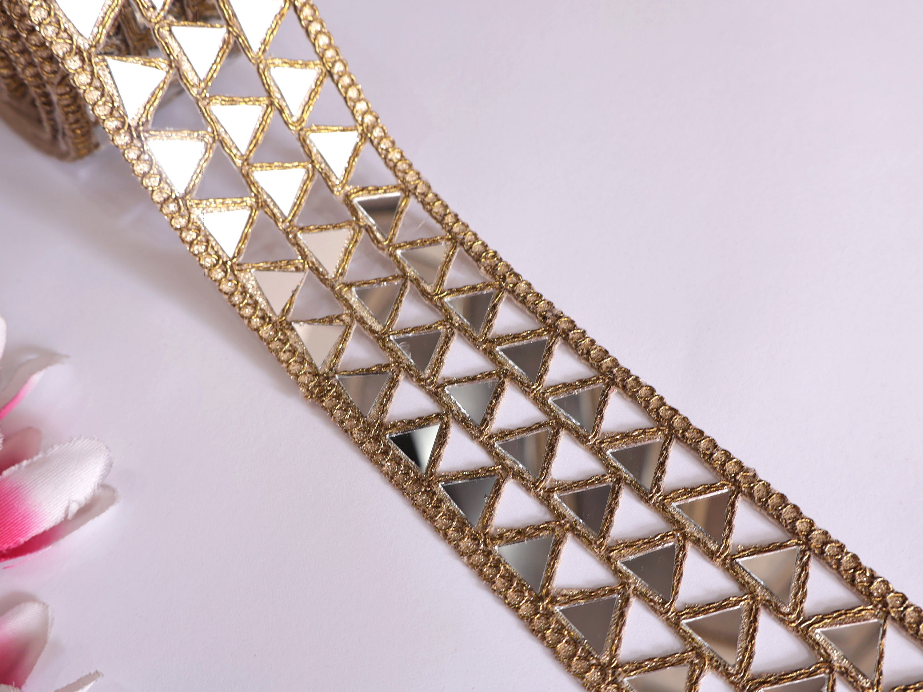 Gold Mirror Sari Trim: Indian Cutwork Lace Border - 4.5cm
