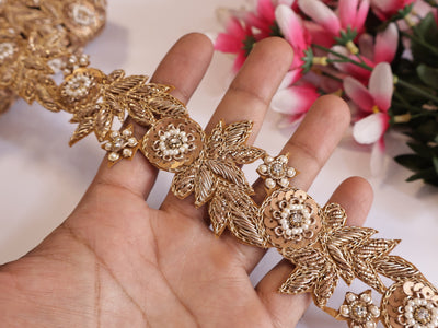 Antique Gold Intricate Trim Vine, Indian Zardozi Sequin Lace - 1 Yard