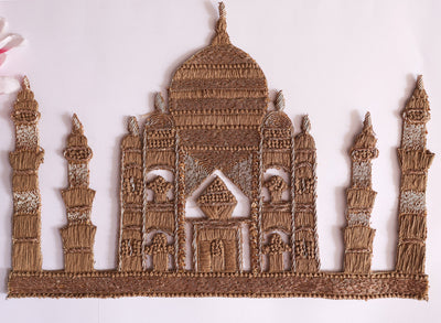 Taj Mahal Applique Patch, Embroidered Zardozi Knotwork, Handmade