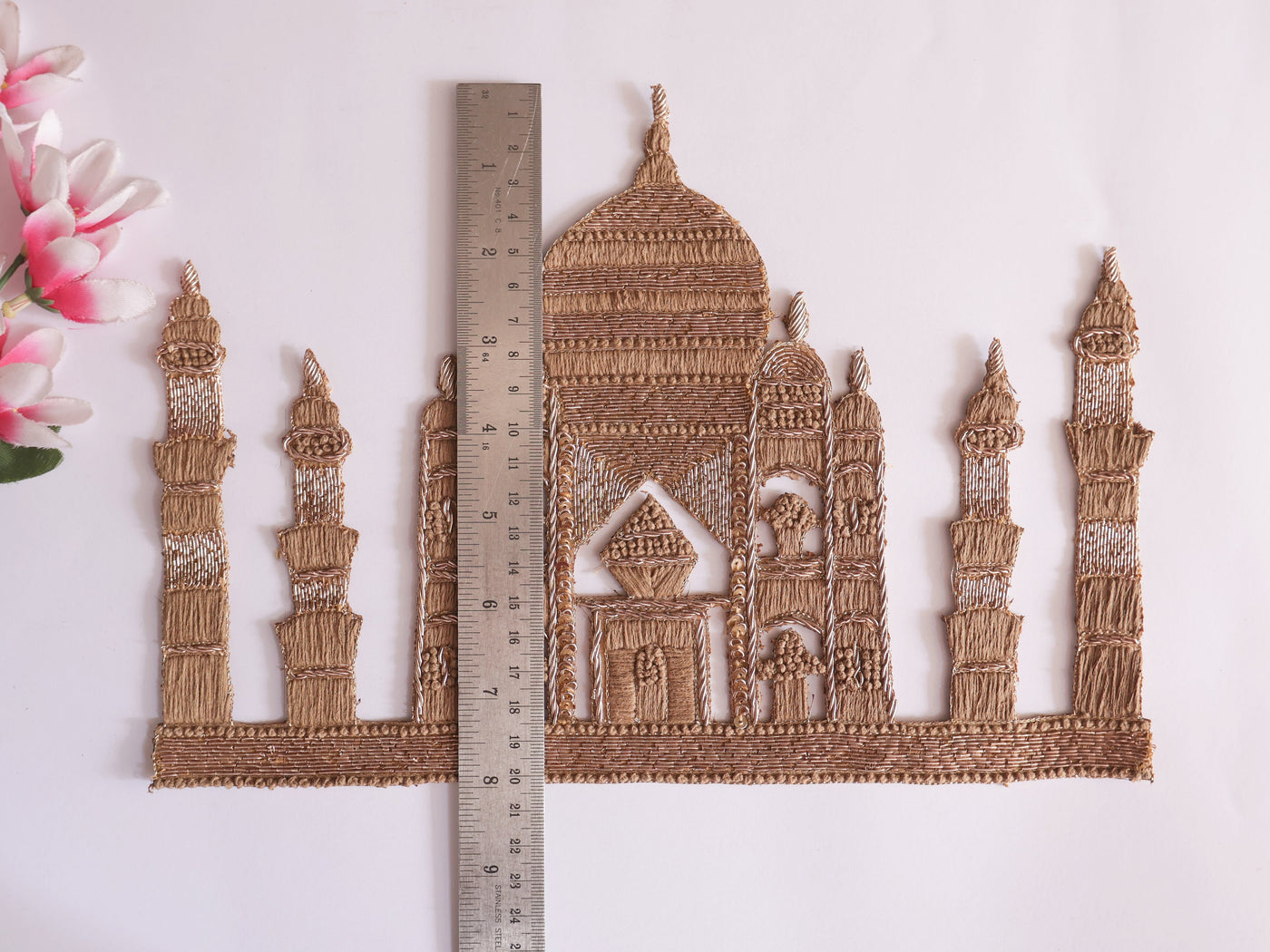 Taj Mahal Applique Patch, Embroidered Zardozi Knotwork, Handmade