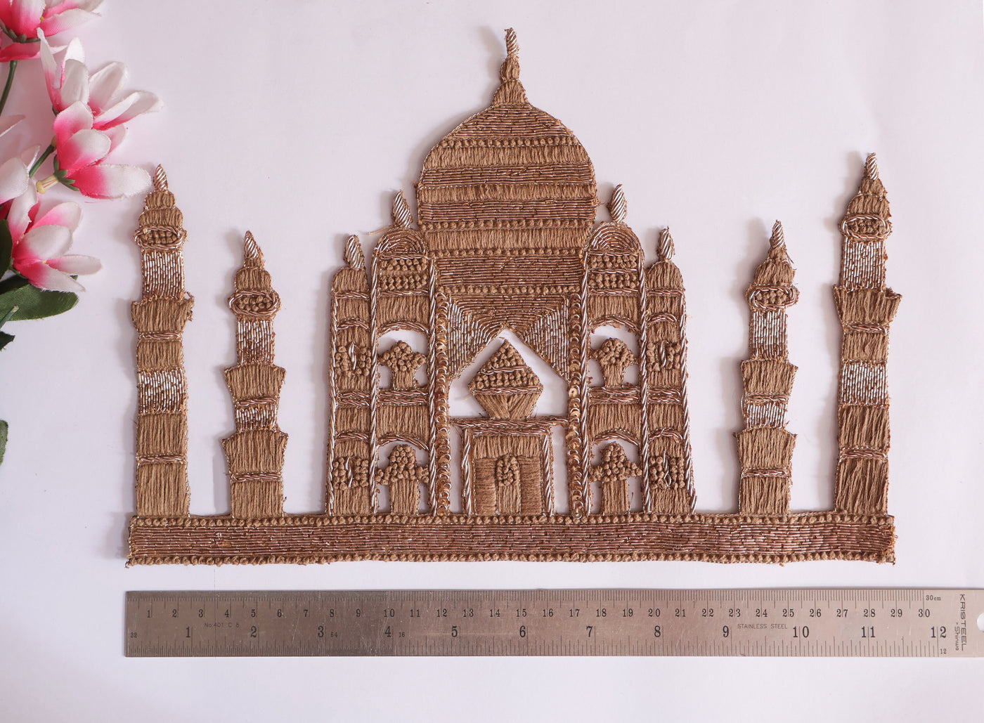 Taj Mahal Applique Patch, Embroidered Zardozi Knotwork, Handmade