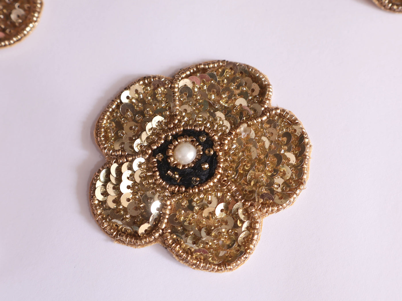 Set of 4 - Floral Golden Sequin Handcrafted Sequin Applique Patch