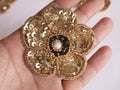 Floral Golden Sequin Applique Patches: Indian Embroidered Sew-On Embellishments (Set of 4)