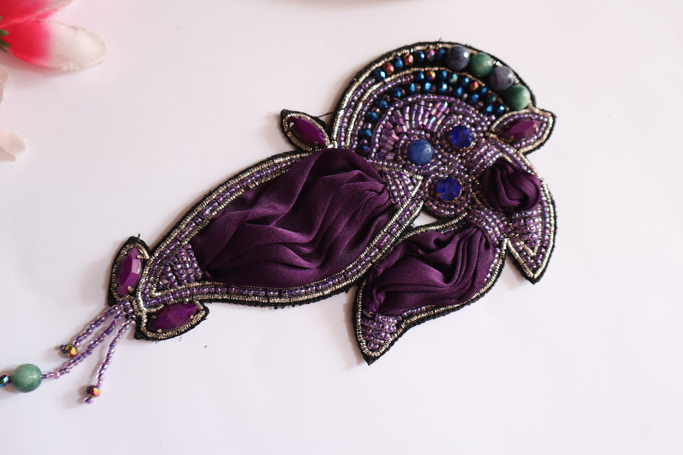 Dark Purple Handcrafted Unique Beads & Pearl Artwork - 1 pc