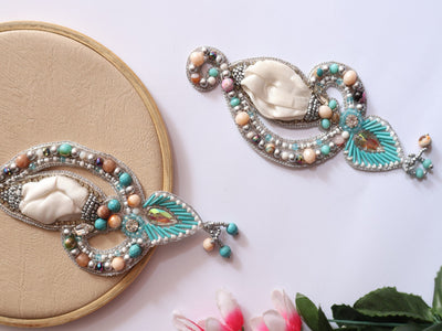Exquisite Pastel White Applique Pearl Indian Brass Artwork - 1 pc