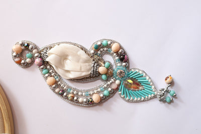 Exquisite Pastel White Applique Pearl Indian Brass Artwork - 1 pc