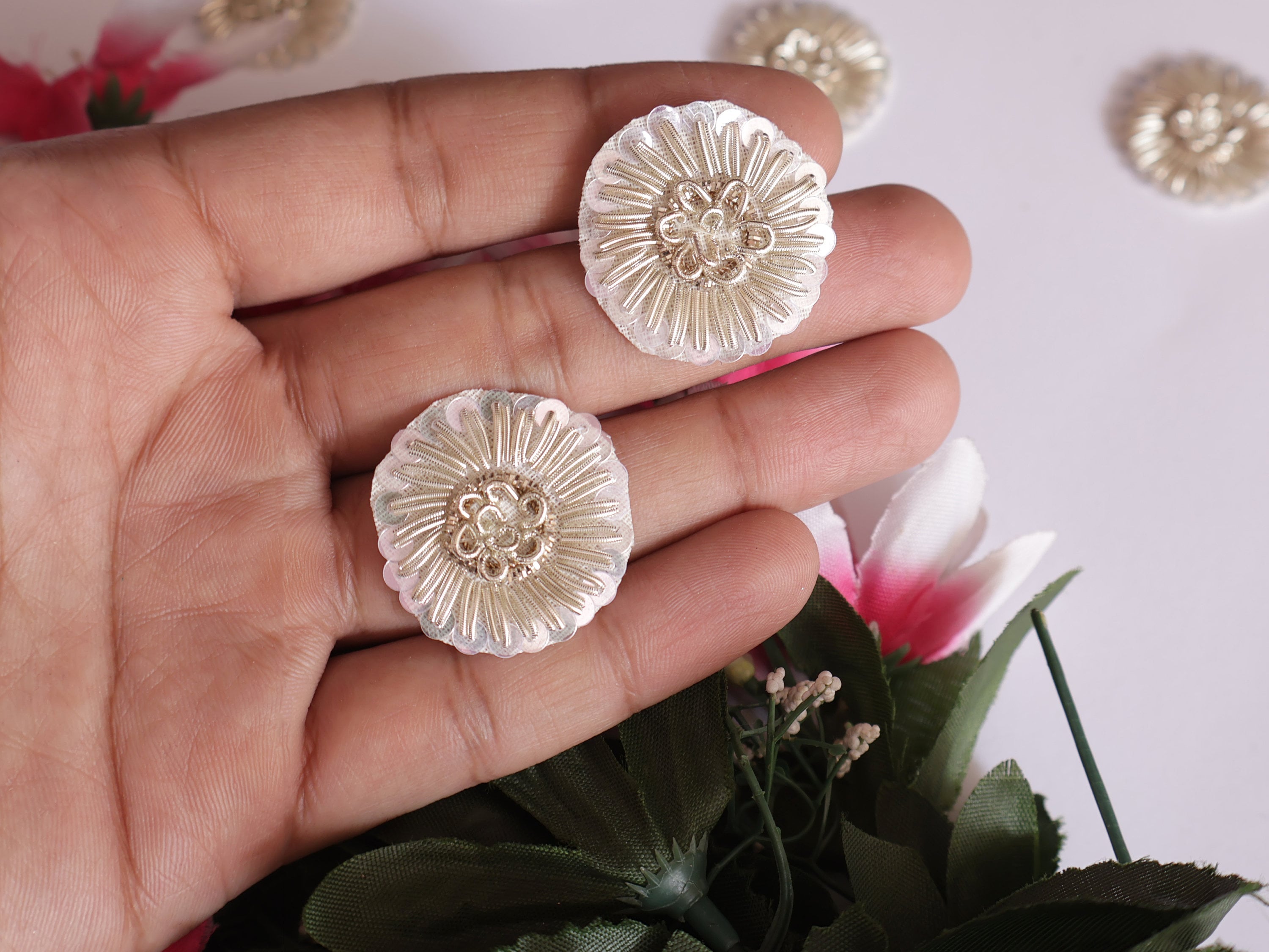 25 Pearl White Floral Zardozi Applique Patches: Indian Sari Embellishments