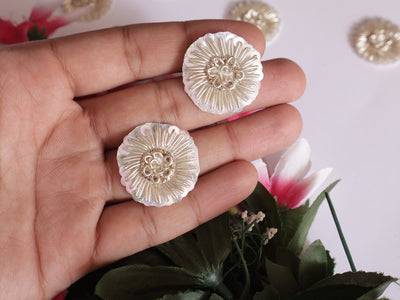 25 Pearl White Floral Zardozi Applique Patches: Indian Sari Embellishments