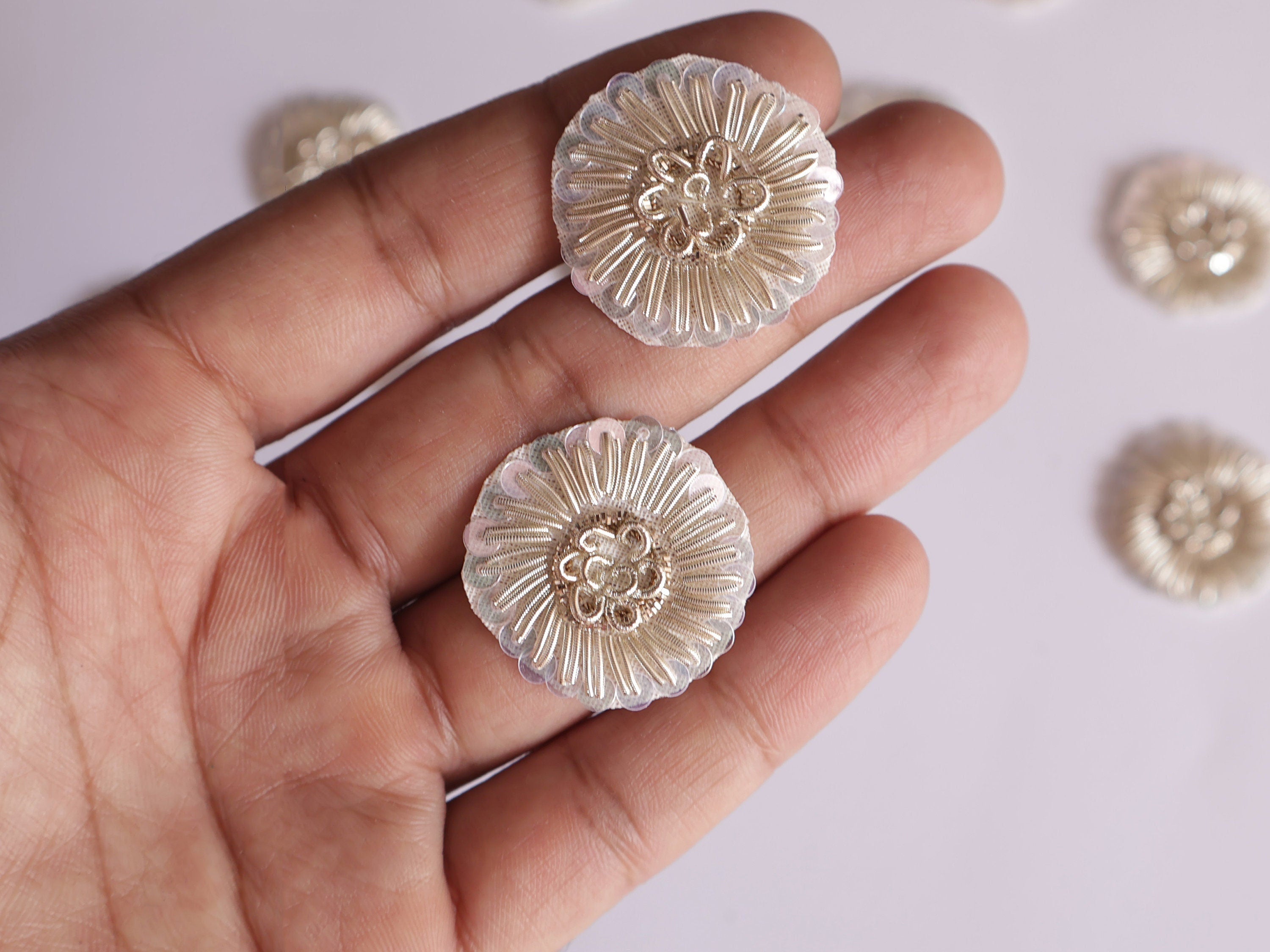 25 Pearl White Floral Zardozi Applique Patches: Indian Sari Embellishments