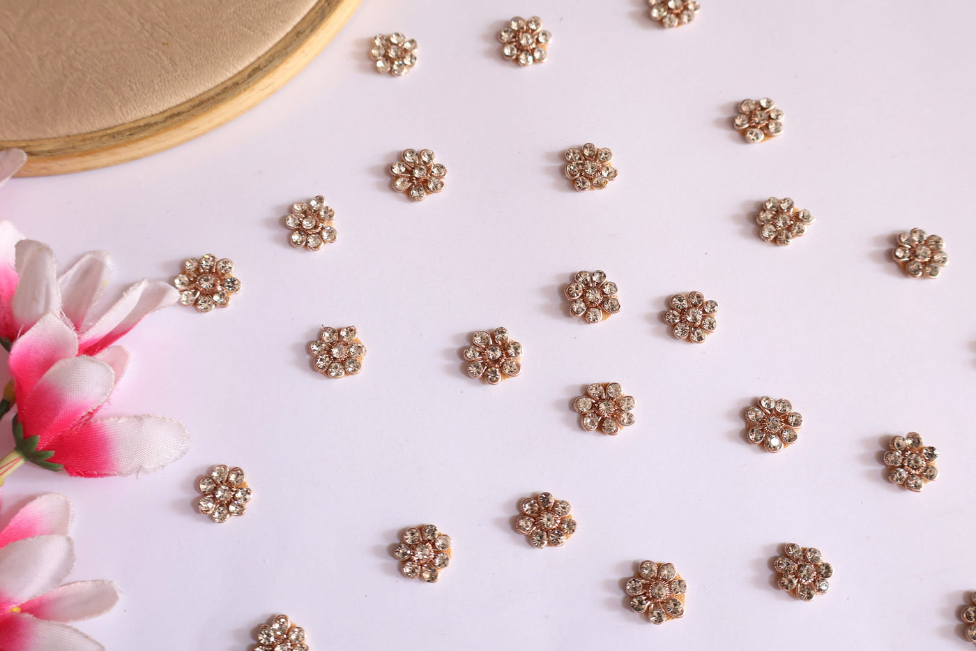 50 Antique Gold Zircon Flower Applique Patches: Mini Embellishments
