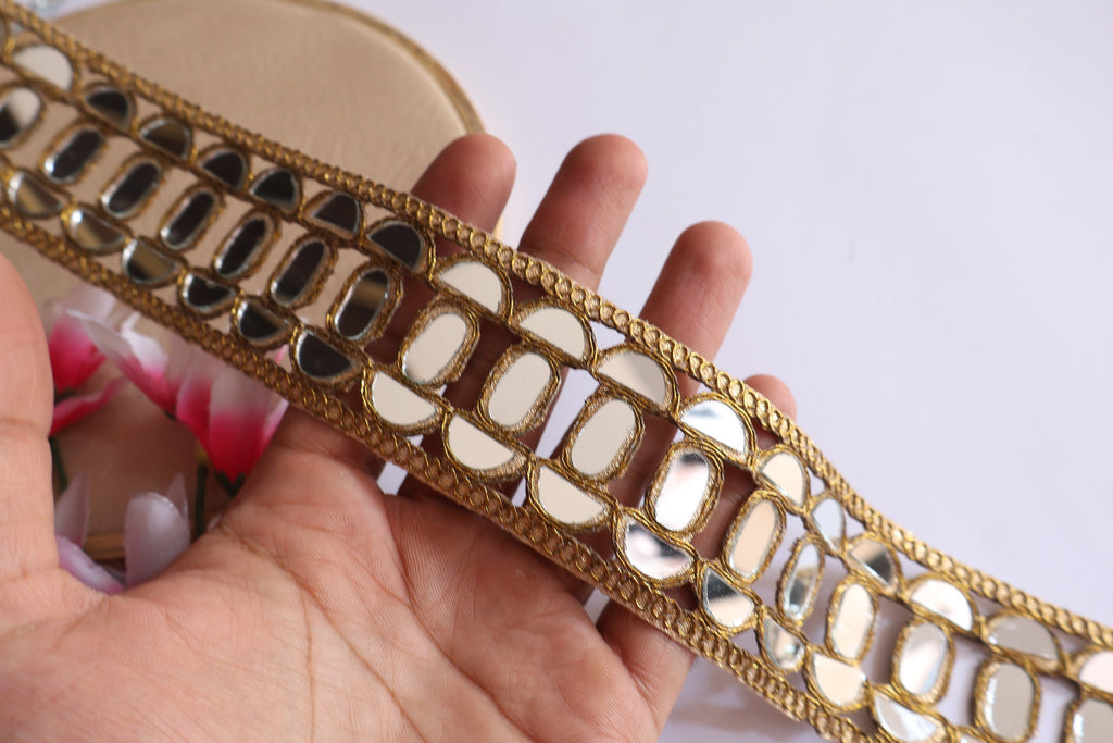 Golden Mirror Cutwork Trim: Indian Sari Border, Wedding Embellishments