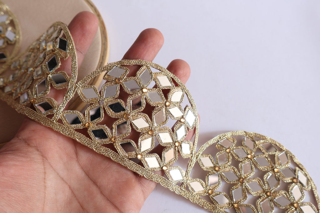 Golden Scalloped Mirror Trim, Indian Sari Border, DIY Sewing Lace