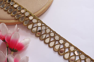 3 Yards Golden Mirror Sari Border: Indian Cutwork Lace Trim (2.5 cm)