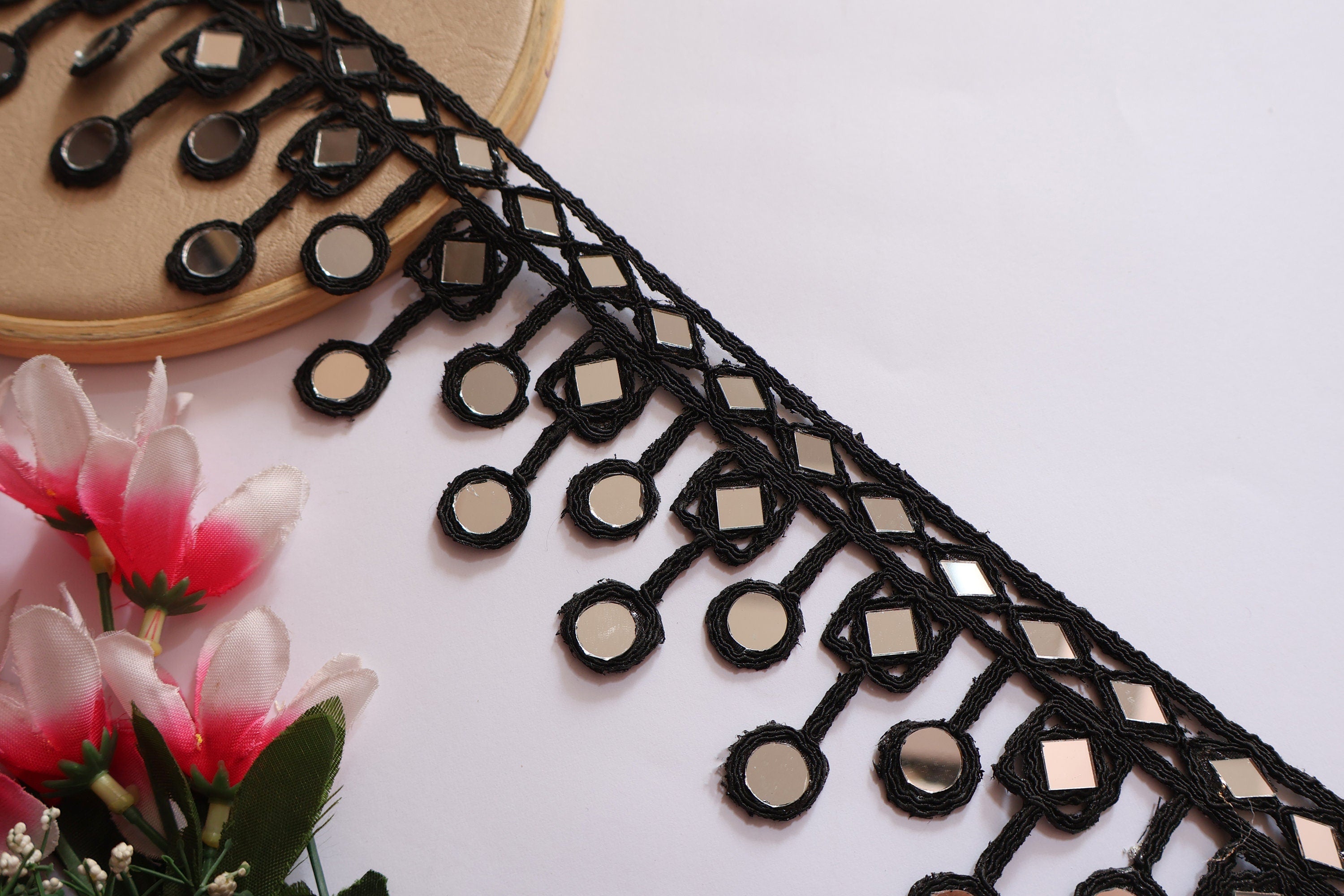 Black Mirror Trim: Indian Lace Border, Wedding Embellishments (7.5cm Wide)