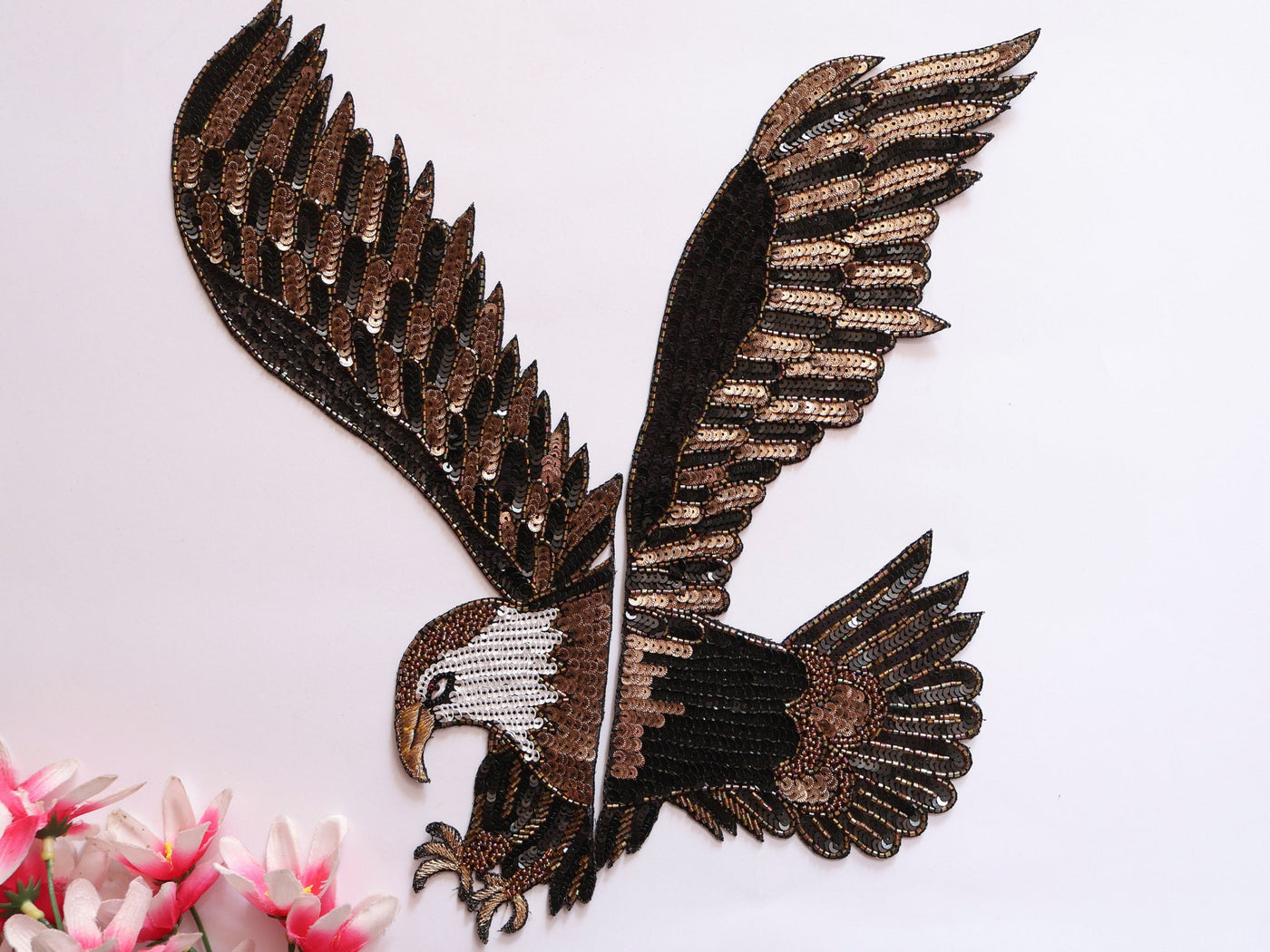 Flying Eagle Sequin Work Embroidered Indian Applique Patch