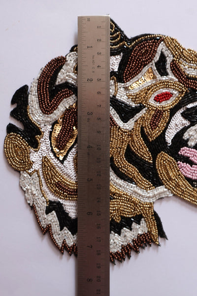 Tiger Applique Patch: Beaded Indian Embroidery, Sew-On Denim Art