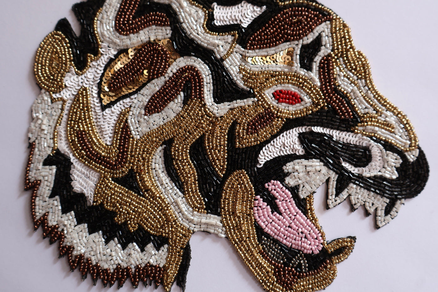 Tiger Applique Patch: Beaded Indian Embroidery, Sew-On Denim Art