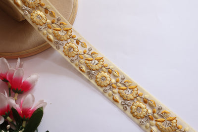 Yellow Zari Embroidered Sequin Trim: Indian Wedding Dress Embellishment, 9 Yards