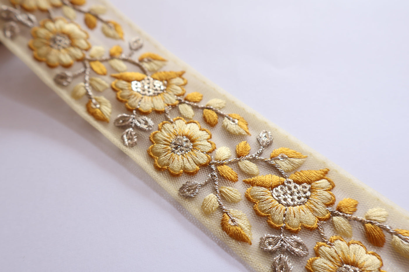 Yellow Zari Embroidered Sequin Trim: Indian Wedding Dress Embellishment, 9 Yards