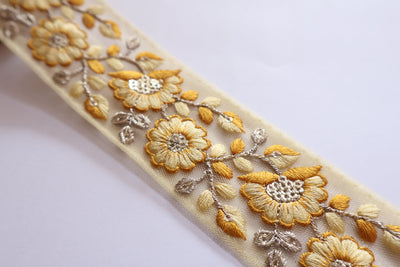 Yellow Zari Embroidered Sequin Trim: Indian Wedding Dress Embellishment, 9 Yards