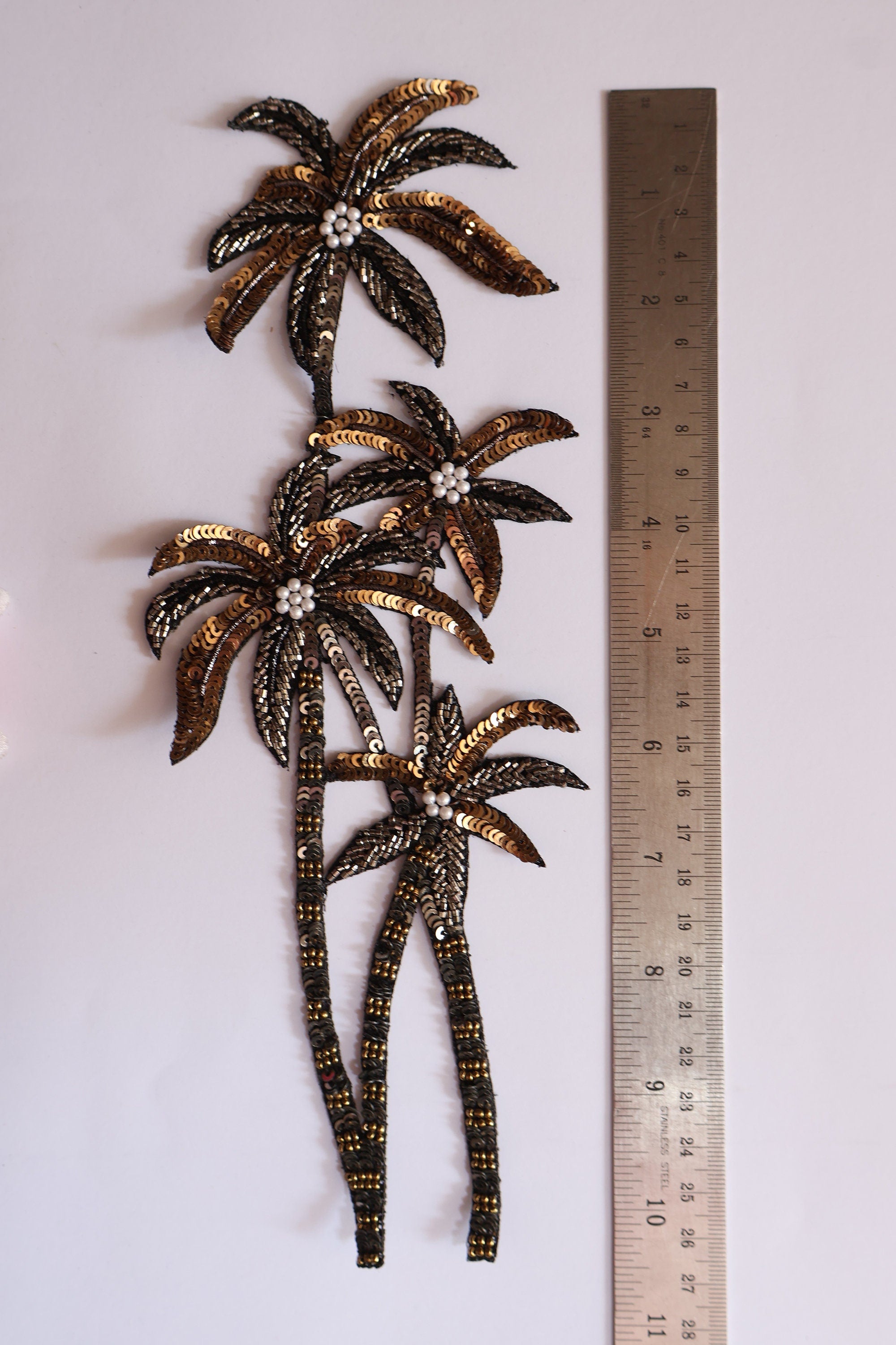 Floral Sequin Embroidered Applique Patch: Handcrafted Indian Sew-On