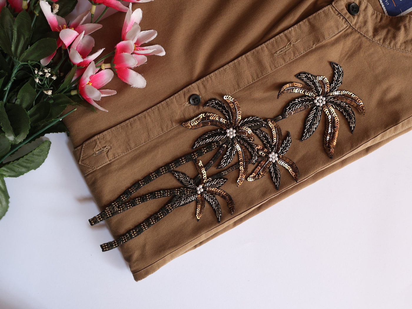 Floral Sequin Embroidered Applique Patch - 1 Pc