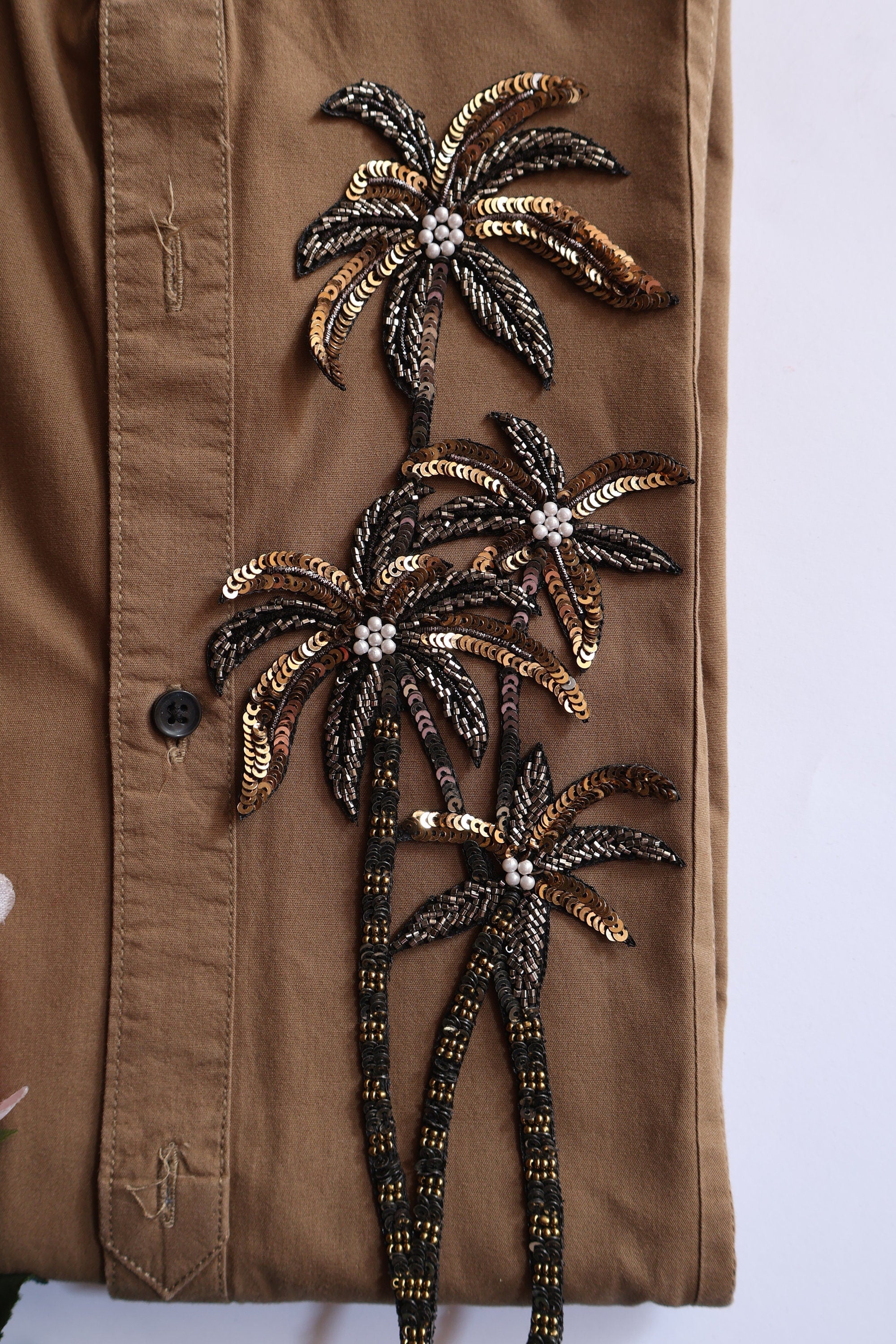 Floral Sequin Embroidered Applique Patch: Handcrafted Indian Sew-On