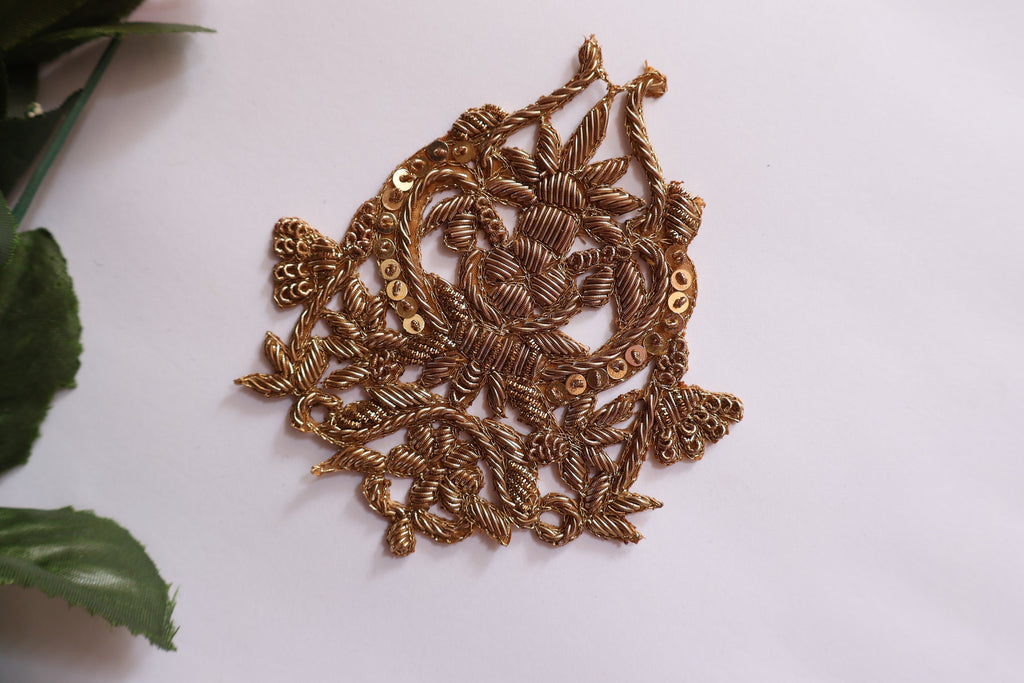 1 Pair Zardozi Embroidered Sequin Applique Patch: Baroque Gold Set